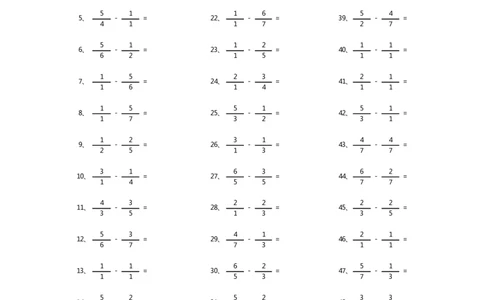 分数减法第41-60篇（初级）_编码0121-6年级数学口算计算_口算题（适合5年级）_分数-减法（200篇）_（分数）减法初级（100篇）