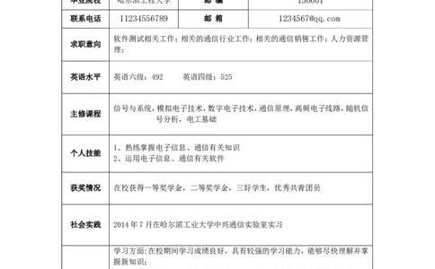 标准表格单页16_各类简历_简历模板(1)_表格模板1-18_word-