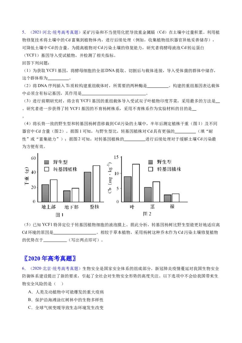 专题21基因工程-五年（2019-2023）高考生物真题分项汇编（全国通用）（原卷版）_赠送：2008-2024全套高考真题_高考生物真题_送高考生物五年真题(2019-2023)分项汇编（全国通用）
