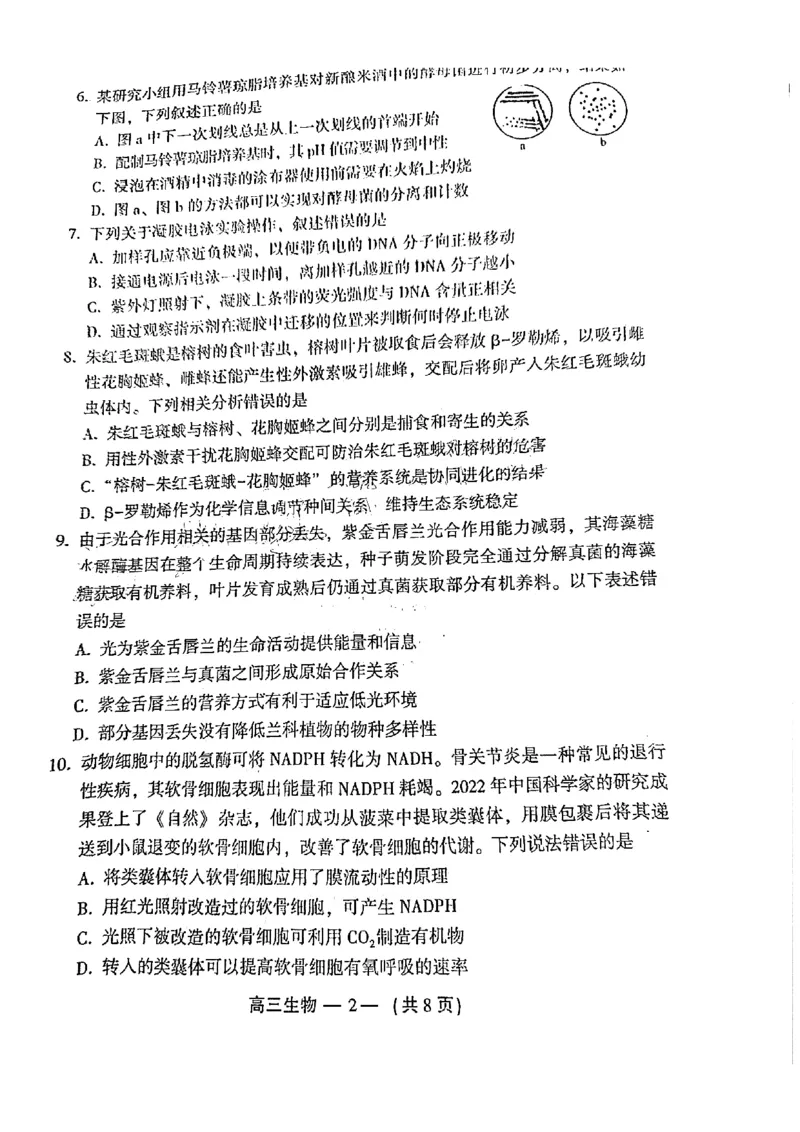 福建福州高三上(质检Ⅰ)-生物试题+答案(1)_2023年9月_029月合集_2024届福建省福州市高三上学期第一次质量监测