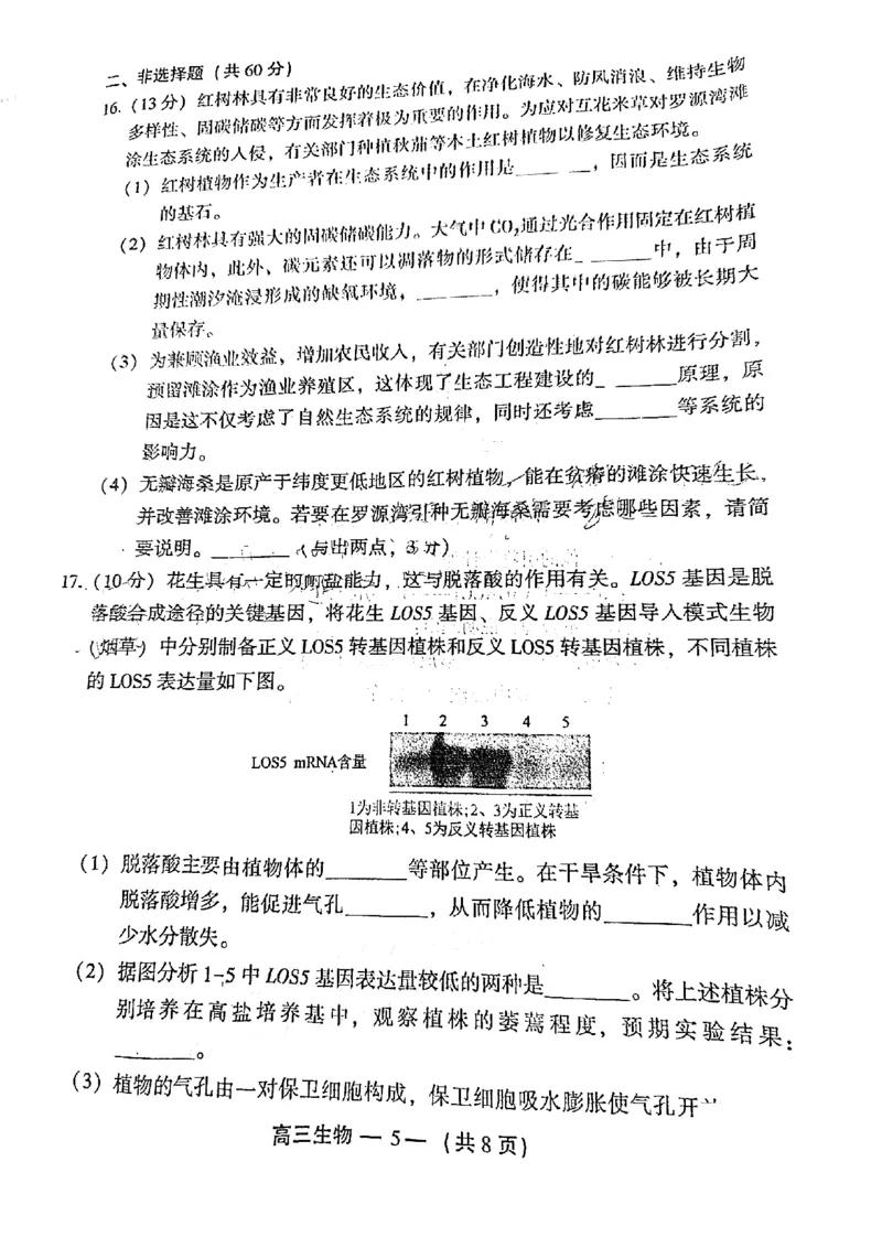 福建福州高三上(质检Ⅰ)-生物试题+答案(1)_2023年9月_029月合集_2024届福建省福州市高三上学期第一次质量监测