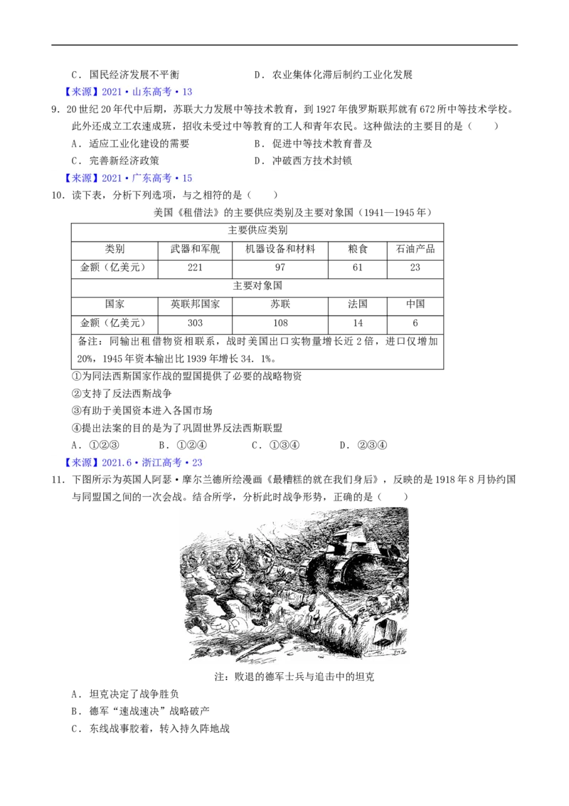 专题12两次世界大战、十月革命与国际秩序的演变（原卷版）_赠送：2008-2024全套高考真题_高考历史真题_送高考历史五年真题(2019-2023)分项汇编（全国通用）