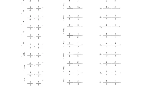 分数减法第41-60篇（初级）_编码0121-6年级数学口算计算_口算题（适合5年级）_分数-减法（200篇）_（分数）减法初级（100篇）
