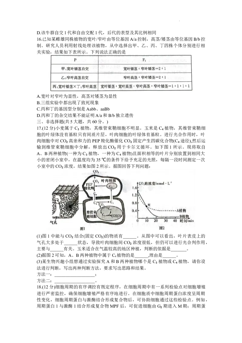 湖南省名校联考联合体2023-2024学年高三上学期10月第三次联考生物试题(1)_2023年10月_0210月合集_2024届湖南炎德英才大联考名校联考联合体高三第三次联考