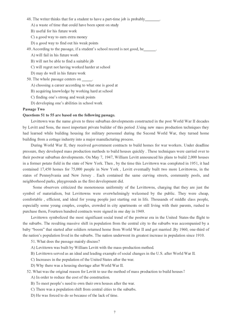 四级通关模拟卷第四套_英语四六级整合_英语四六级真题版本一此版本可作为补充_大学英语CET4_X0_03-四级模拟题_四级模拟题1-5套（赠送）_四级通关模拟卷（4）
