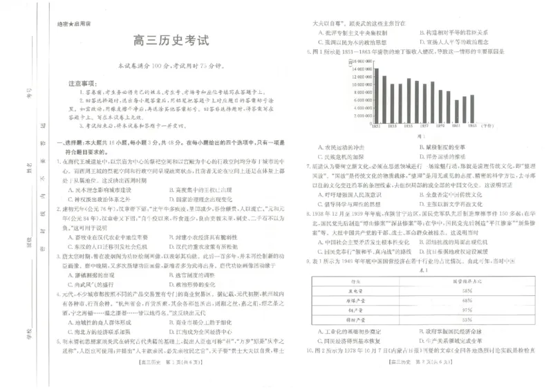 河北省保定市部分高中2023-2024学年高三上学期开学考试历史(1)_2023年8月_028月合集_2024届河北省保定市部分高中高三上学期开学考试