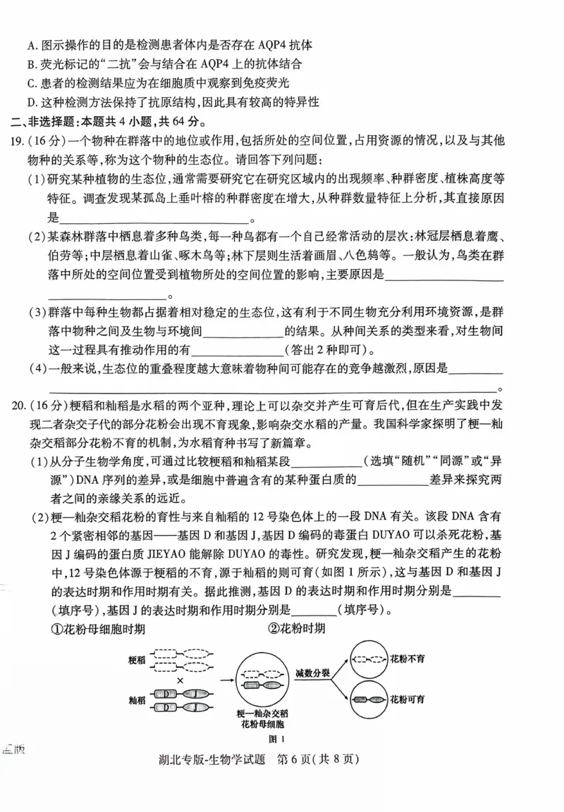 生物试卷_2024高考押题卷_22024王hou雄_16王后雄押题_2024年王后雄高考押题预测卷（湖北专版）_生物