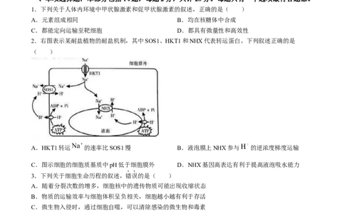 2024届江苏省新高考基地学校第五次大联考生物试题(1)_2024年4月_024月合集_2024届江苏新高考基地学校高三第五次大联考