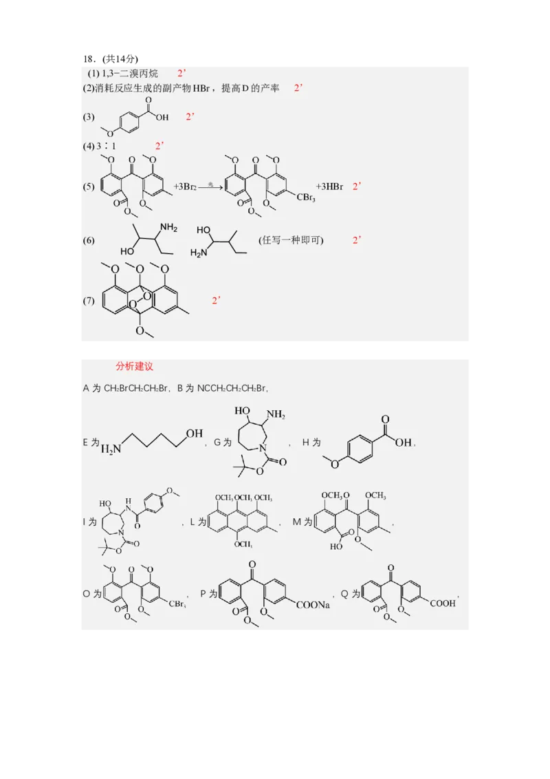 最后一卷试卷化学答案_2024年6月(1)_01按日期_01号_2024届安徽师大附中高三下学期最后一卷（三模）_安徽师范大学附属中学2024届高三下学期最后一卷（三模）化学试题