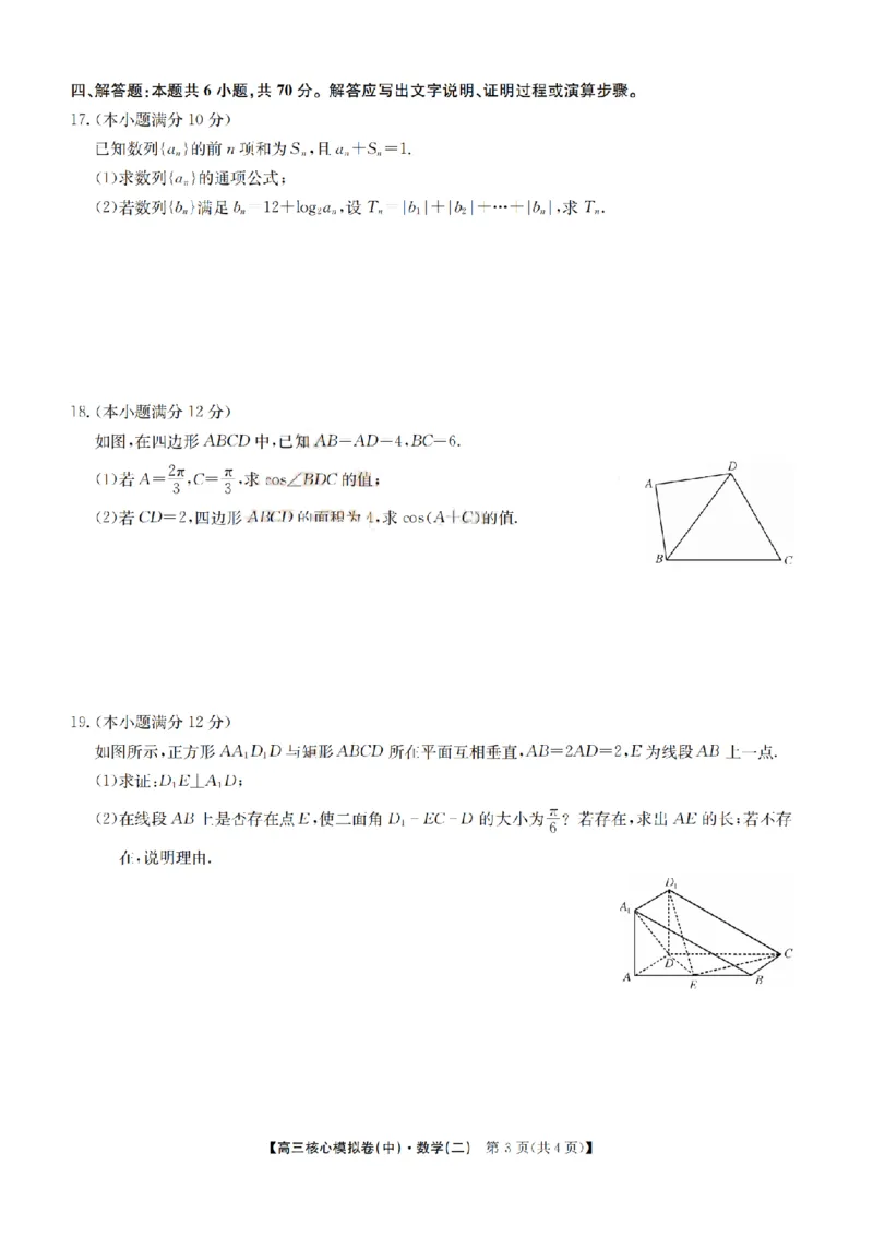 2023届新高考高三核心模拟卷（中）数学(1)(1)_2024年2月_022月合集_2023届新高考九师联盟高三核心模拟卷（中）全科含答案