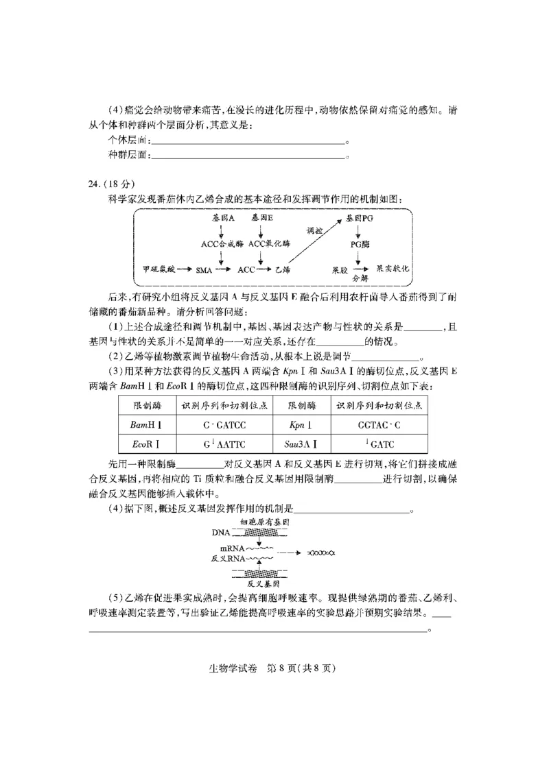 生物_2023年7月_01每日更新_30号_2023届湖北高三新起点9月联考_试卷
