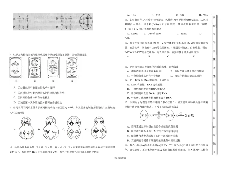 高三十月月考生物(1)_2023年10月_0210月合集_2024届天津市静海区北师大实验学校高三上学期第一阶段评估_天津市静海区北师大实验学校2024届高三上学期第一阶段评估生物