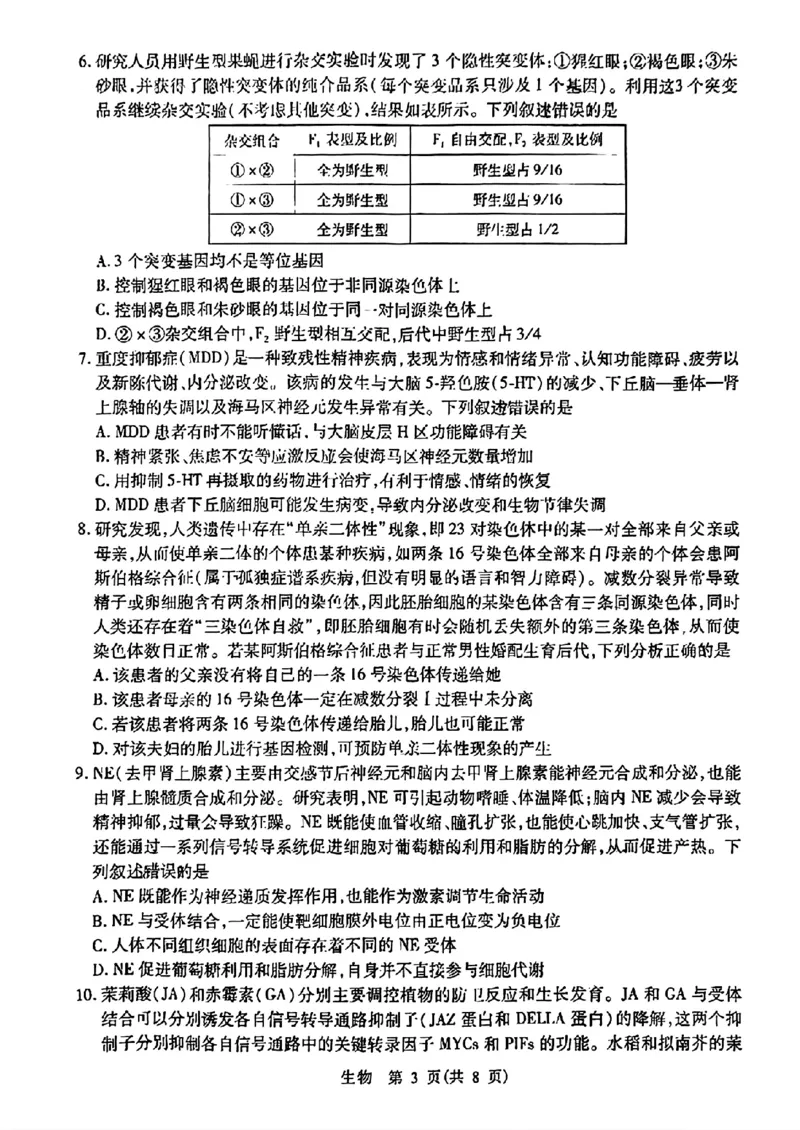 2024届山东省智慧上进高三5月大联考生物试卷+答案_2024年5月_01按日期_28号_2024届山东省智慧上进高三5月大联考