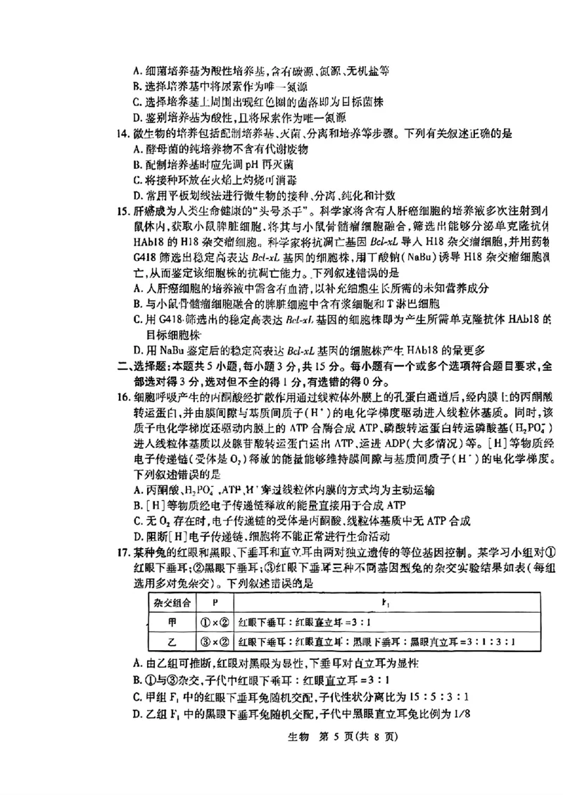 2024届山东省智慧上进高三5月大联考生物试卷+答案_2024年5月_01按日期_28号_2024届山东省智慧上进高三5月大联考