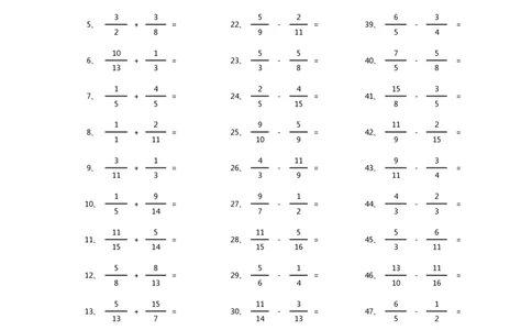 分数加减混合第81-100篇（高级）_编码0121-6年级数学口算计算_口算题（适合5年级）_分数-加减混合（280篇）_（分数）加减混合高级2～（80篇）