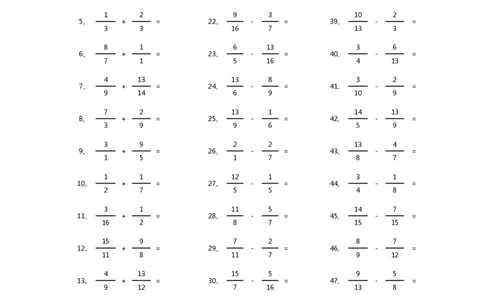 分数加减混合第81-100篇（高级）_编码0121-6年级数学口算计算_口算题（适合5年级）_分数-加减混合（280篇）_（分数）加减混合高级2～（80篇）
