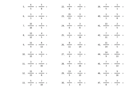 分数加减混合第81-100篇（高级）_编码0121-6年级数学口算计算_口算题（适合5年级）_分数-加减混合（280篇）_（分数）加减混合高级2～（80篇）