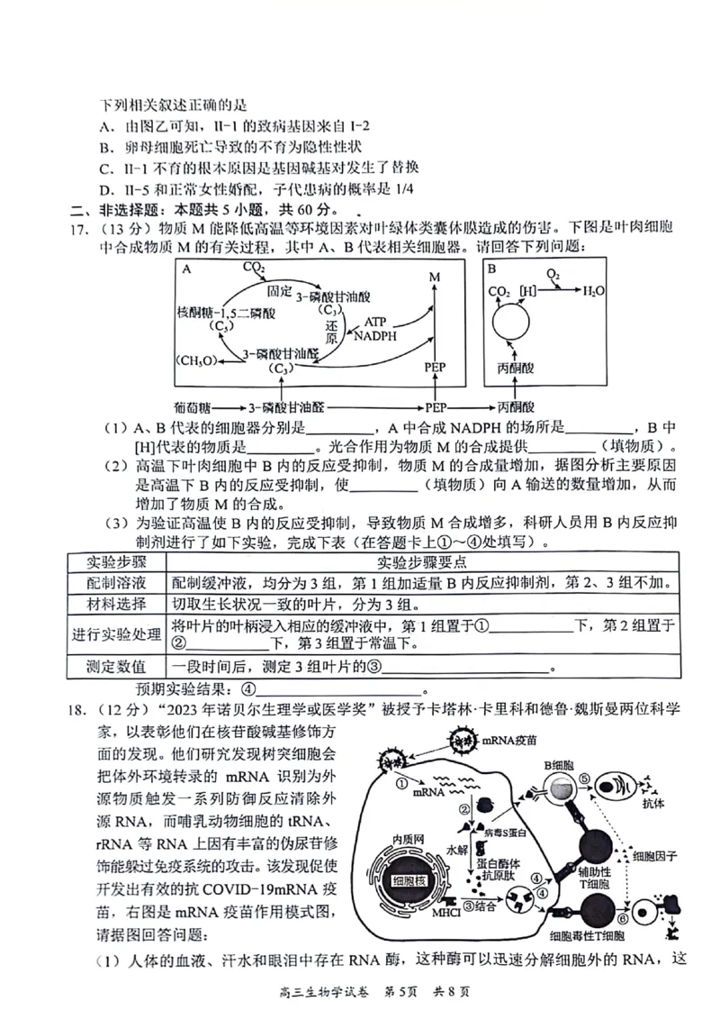 2024届广东省梅州市高三年级4月总复习质检（二模）生物试题+答(1)_2024年4月_024月合集_2024届广东省梅州市高三二模