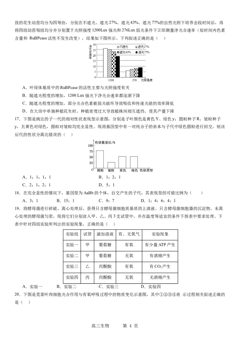 辽宁省实验中学2023-2024学年度高考适应性测试（一）生物试题(1)_2023年10月_0210月合集_2024届辽宁省实验中学高三上学期高考适应性测试（一）