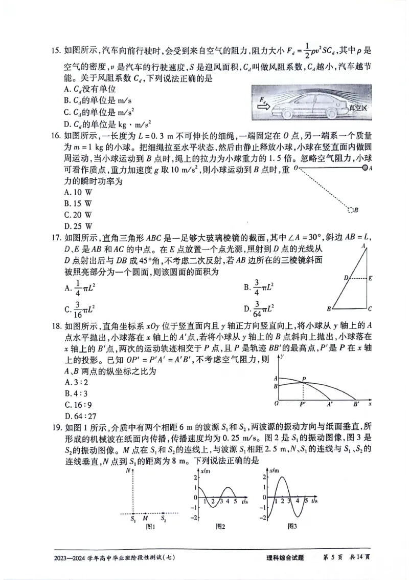 2024天一大联考高中毕业班阶段性测试（七）理综无答(1)_2024年3月_013月合集_2024天一大联考高中毕业班阶段性测试（七）