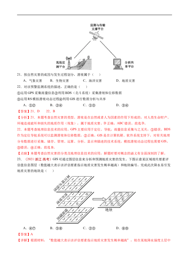 专题07自然灾害与地理信息技术-五年（2019-2023）高考地理真题分项汇编（解析版）_赠送：2008-2024全套高考真题_高考地理真题_送高考地理五年真题(2019-2023)分项汇编（全国通用）