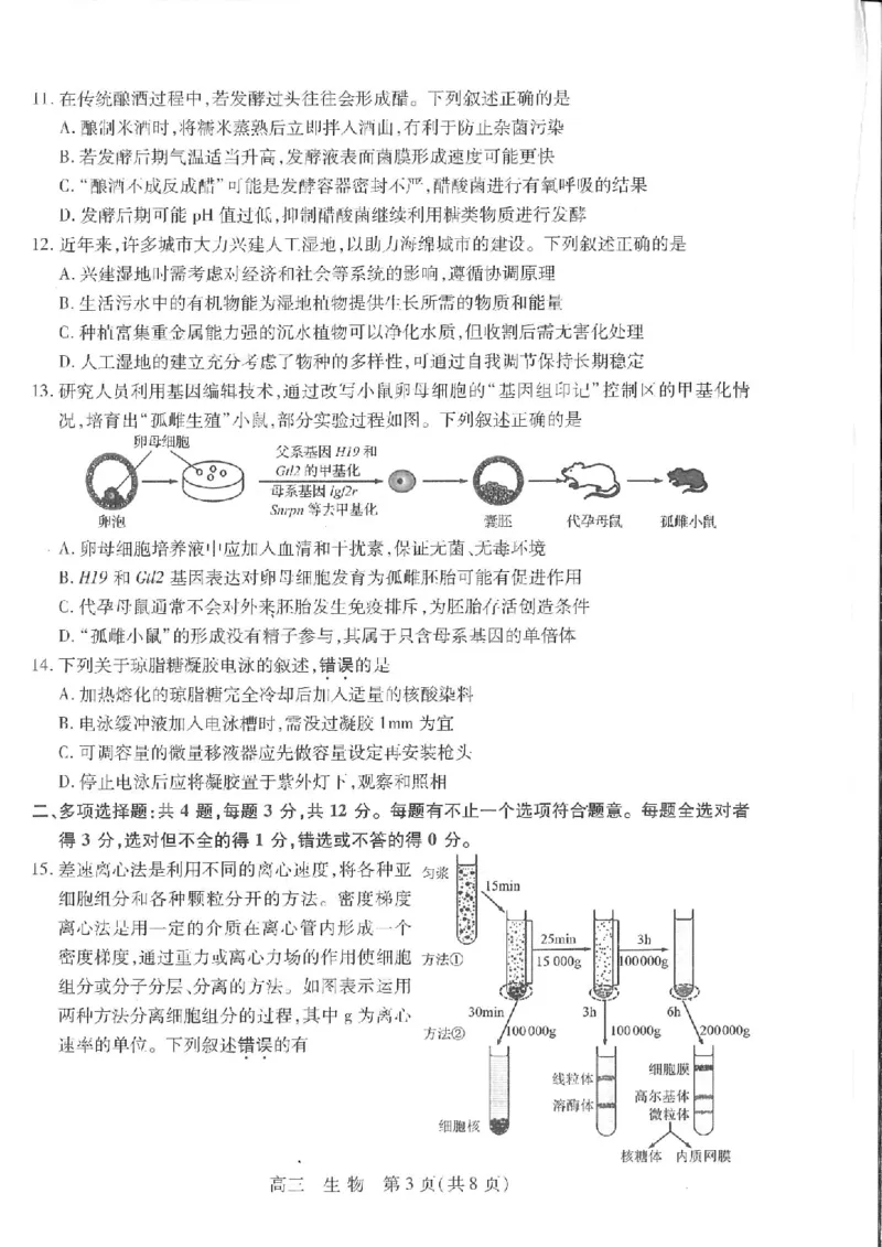 江苏省苏州市2024届高三上学期期初调研测试生物(1)_2023年9月_029月合集_2024届苏省苏州市高三上学期期初调研测试