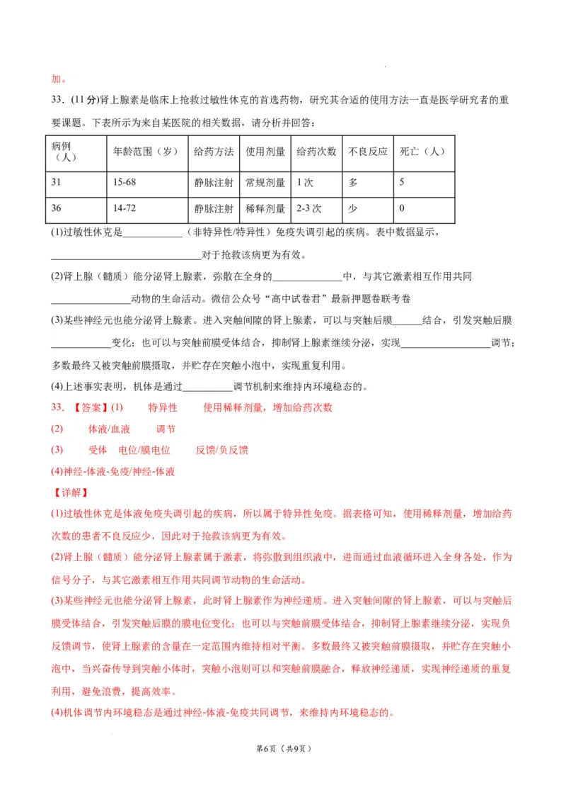 生物（云南，安徽，黑龙江，山西，吉林五省通用）（全解全析）_2023高考押题卷_学易金卷-2023学科网押题卷（各科各版本）_2023学科网押题卷-学易金卷-生物