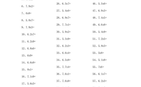 5.0~8.0&times;1位整数第21~40篇_编码0121-6年级数学口算计算_口算题（适合5年级）_小数-乘法（230篇）_（小数）5.8~8.0乘1位整数（100篇）