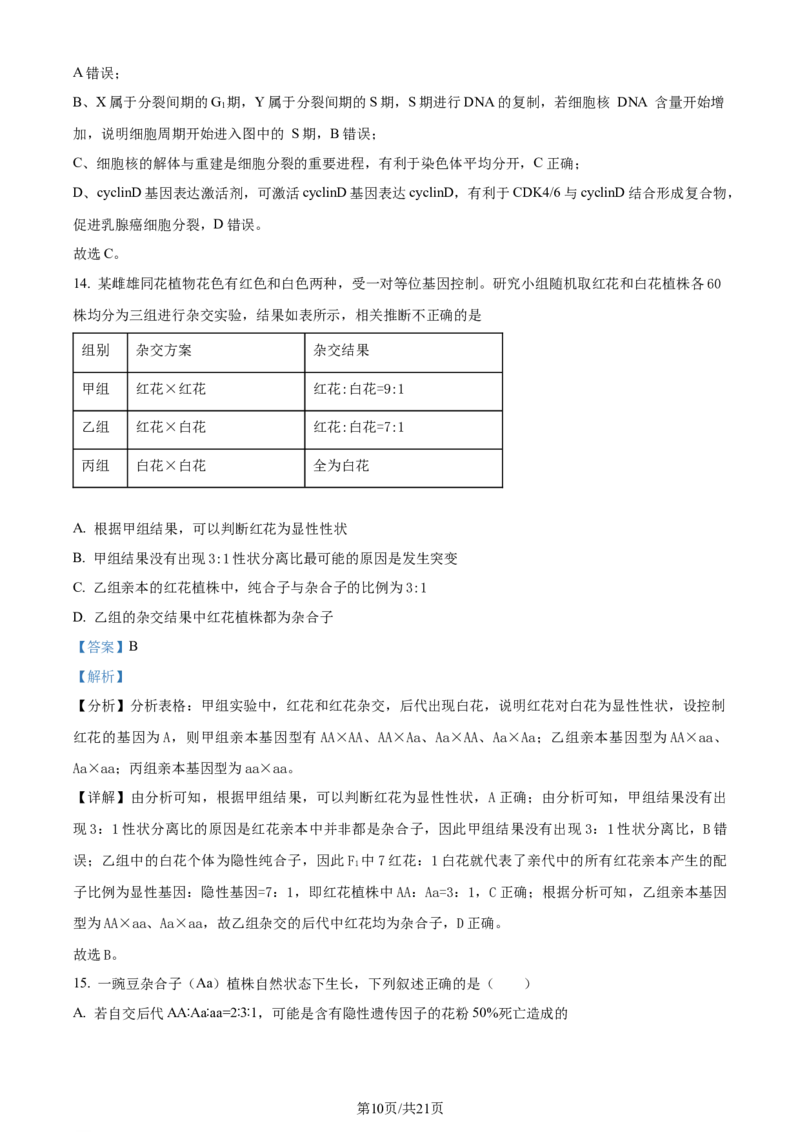 精品解析：山东省菏泽市定陶区明德学校（山大附中实验学校）2023-2024学年高三上学期第一次阶段性考试生物试题（解析版）_2023年9月_01每日更新_12号