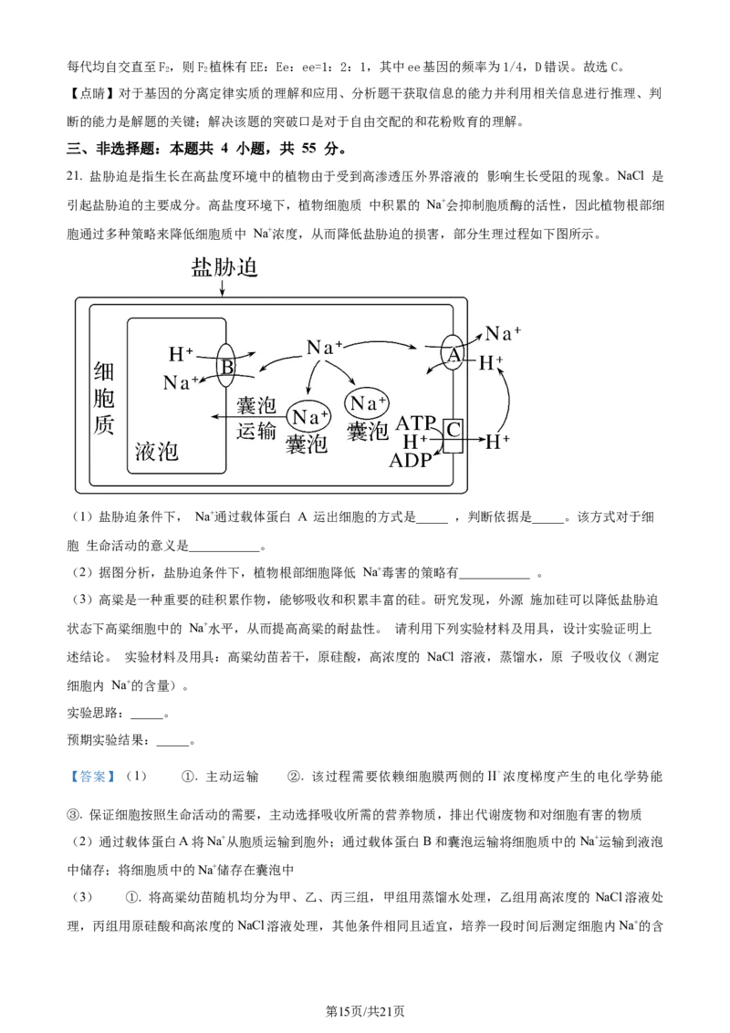 精品解析：山东省菏泽市定陶区明德学校（山大附中实验学校）2023-2024学年高三上学期第一次阶段性考试生物试题（解析版）_2023年9月_01每日更新_12号