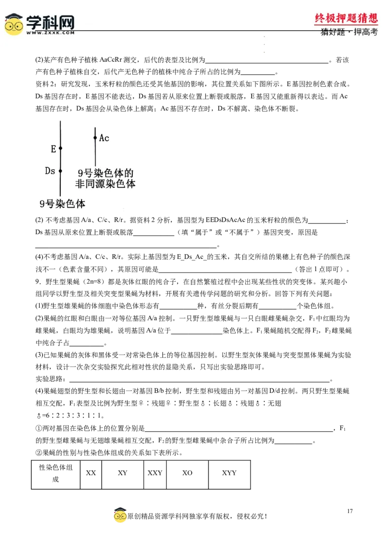 生物-2024年高考终极押题猜想（原卷版）_2024高考押题卷_62024学科网全系列_212024年高考终极押题猜想_生物-2024年高考终极押题猜想