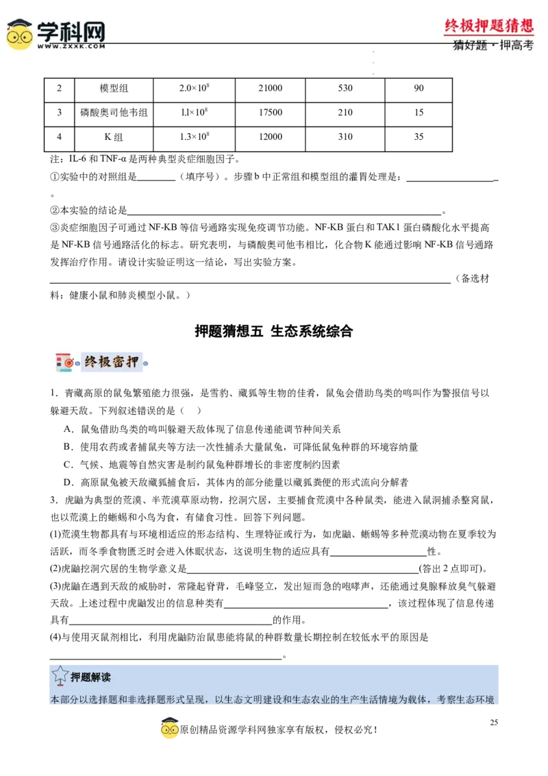生物-2024年高考终极押题猜想（原卷版）_2024高考押题卷_62024学科网全系列_212024年高考终极押题猜想_生物-2024年高考终极押题猜想