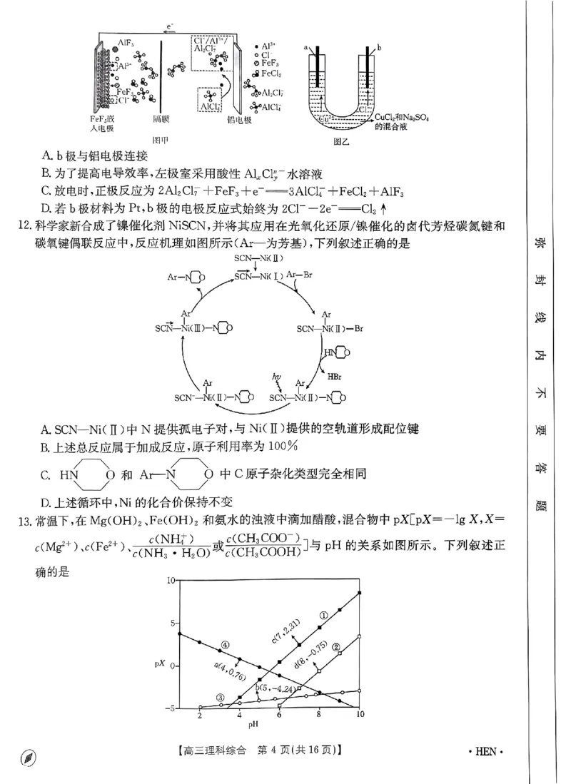 2023-2024年度河南省高三一轮复习阶段性检测理综试题_2024年4月_01按日期_10号_2024届金太阳（指南针）河南名校联盟高三4月联考