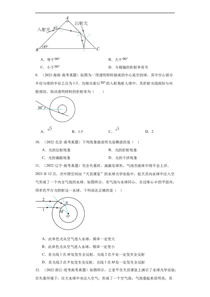 专题14光学(原卷版)_赠送：2008-2024全套高考真题_高考物理真题_送高考物理五年真题(2019-2023)分项汇编（全国通用）
