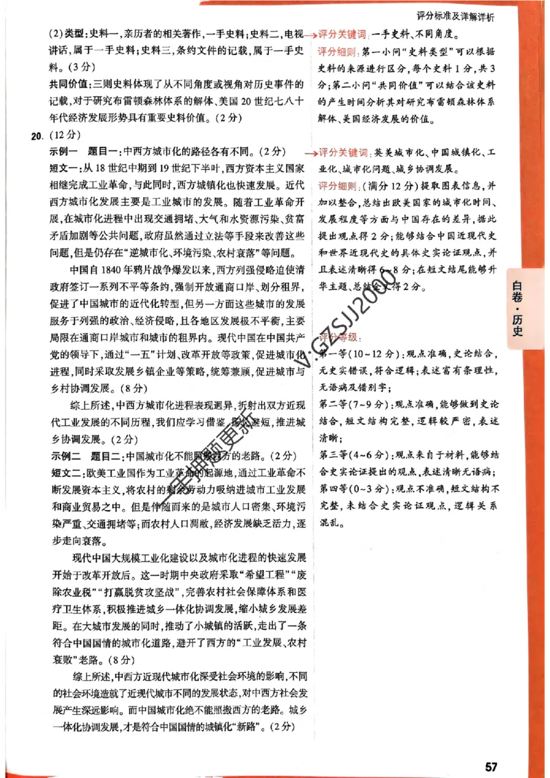 白卷历史评分标准及详解详析_2024高考押题卷_32024腾远黑白卷_2024腾远高考黑白卷（新课标卷）_白卷答案