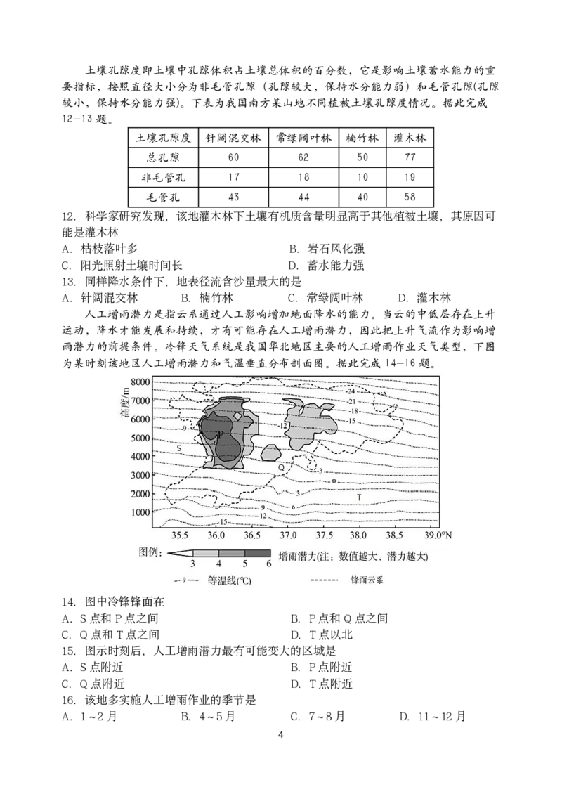 2024届吉林省长春市东北师范大学附属中学高三下学期第六次模拟考试地理试卷_2024年5月_01按日期_28号_2024届吉林东北师大附中高三下第六次模拟考试