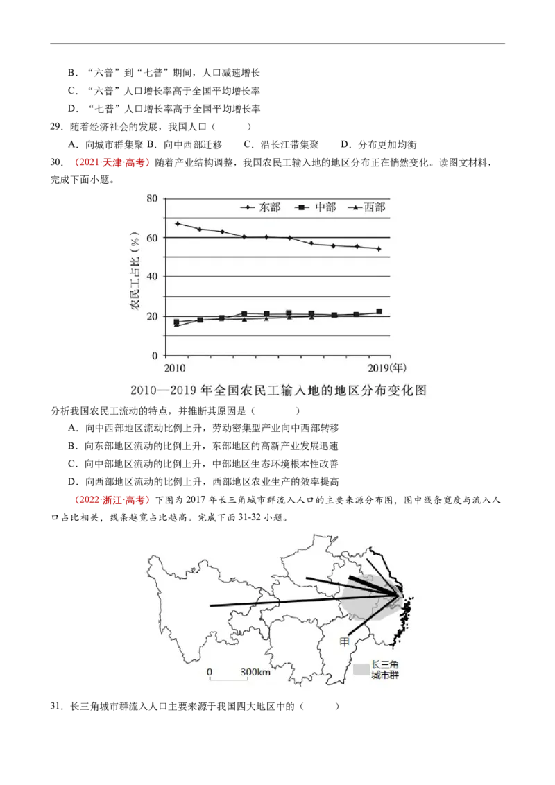 专题08人口-五年（2019-2023）高考地理真题分项汇编（原卷版）_赠送：2008-2024全套高考真题_高考地理真题_送高考地理五年真题(2019-2023)分项汇编（全国通用）