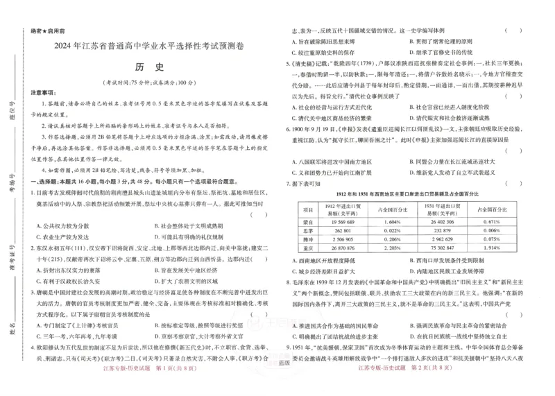 王后雄高考押题预测卷2024江苏专版_2024高考押题卷_22024王hou雄_16王后雄押题_2024年王后雄高考押题预测卷（江苏专版）