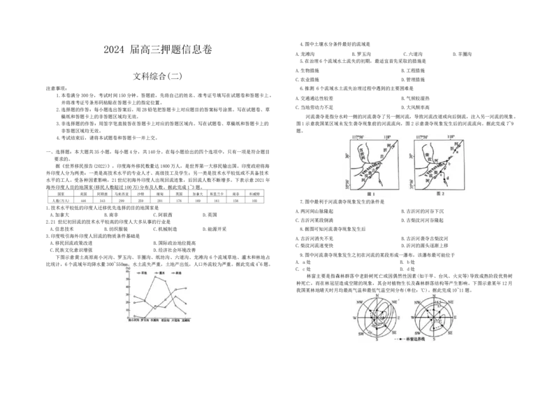 2024届河南省豫南名校高三下学期第二次质量检测文科综合试卷_2024年5月_01按日期_25号_2024届百师联盟高三信息押题卷_百师联盟2024届高三信息押题卷（二）文科综合（新教材）