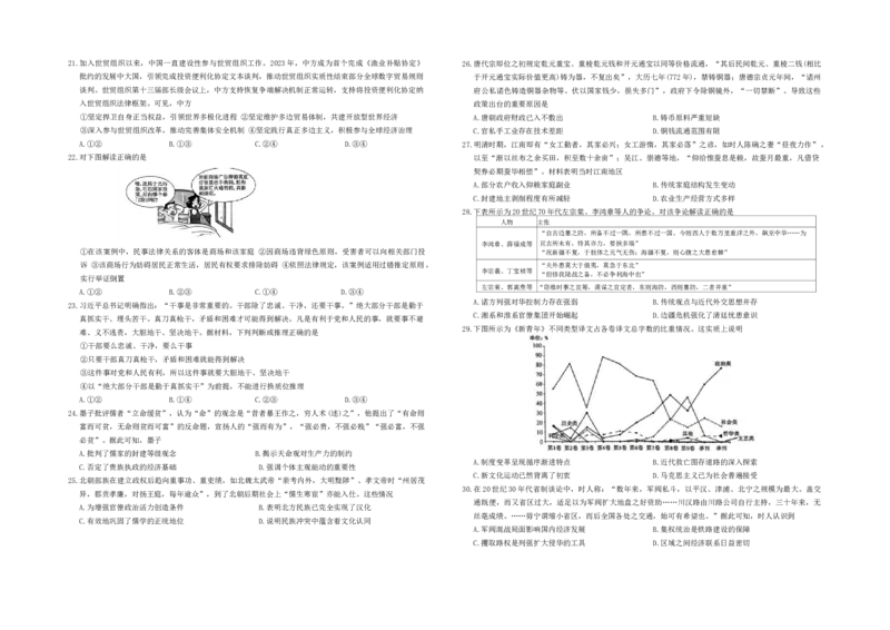 2024届河南省豫南名校高三下学期第二次质量检测文科综合试卷_2024年5月_01按日期_25号_2024届百师联盟高三信息押题卷_百师联盟2024届高三信息押题卷（二）文科综合（新教材）