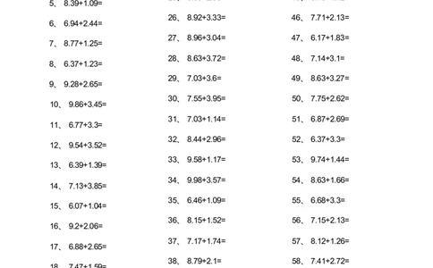 2位小数+2位小数第21-40篇_编码0121-6年级数学口算计算_口算题（适合4年级）_小数-加法（160篇）_（小数）2位小数+2位小数（60篇）