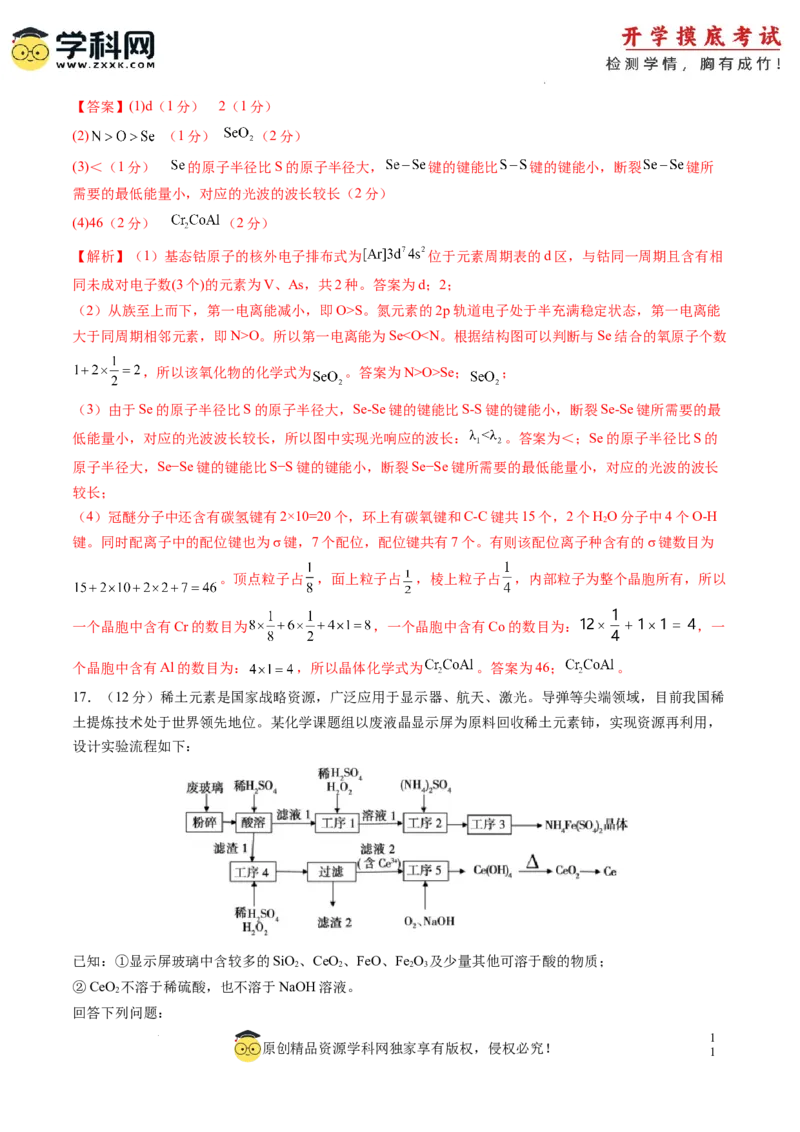 化学-2024届新高三开学摸底考试卷（山东专用）（解析版）_2024届新高三开学摸底考试卷_化学-2024届新高三开学摸底考试卷_化学-2024届新高三开学摸底考试卷（山东专用）_39569473