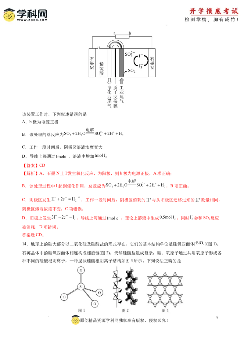 化学-2024届新高三开学摸底考试卷（山东专用）（解析版）_2024届新高三开学摸底考试卷_化学-2024届新高三开学摸底考试卷_化学-2024届新高三开学摸底考试卷（山东专用）_39569473