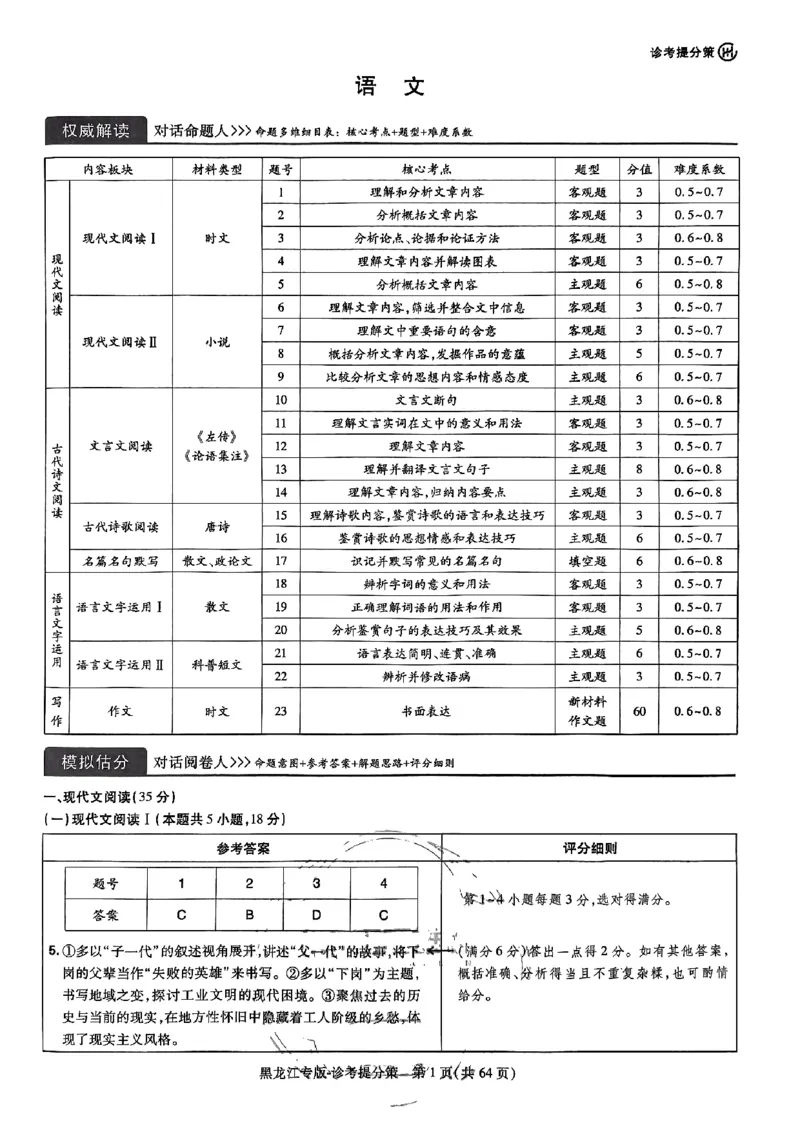 王后雄（语数外）答案(1)_2024高考押题卷_22024王hou雄_黑龙江专版（完整）_黑龙江-理科-王后雄(完)