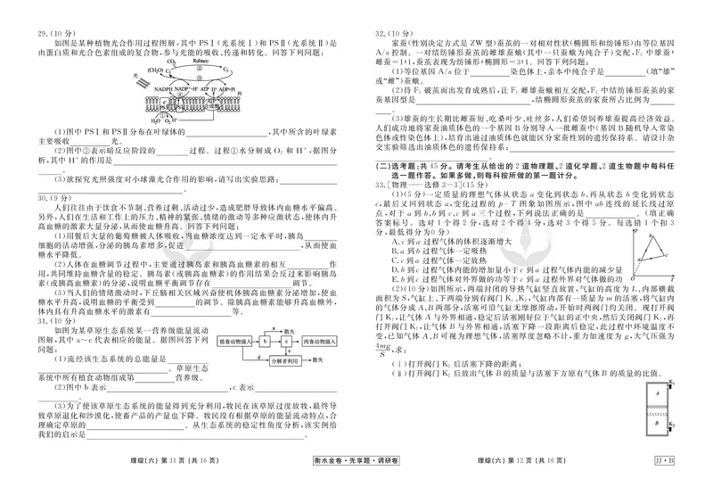 调研卷B理综正文_2024高考押题卷_17衡水（老高考）_衡水金卷先享题旧教材旧高考调研卷_试卷