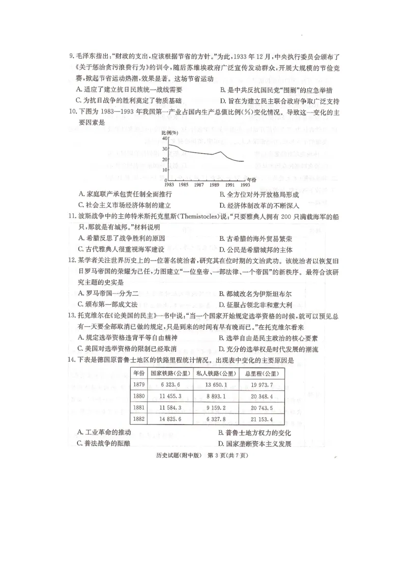 2024届湖南省长沙市湖南师范大学附属中学高三历史月考卷（七）_2024年4月_01按日期_1号_2024届湖南师范大学附属中学高三月考（七）