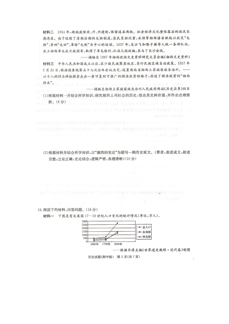 2024届湖南省长沙市湖南师范大学附属中学高三历史月考卷（七）_2024年4月_01按日期_1号_2024届湖南师范大学附属中学高三月考（七）
