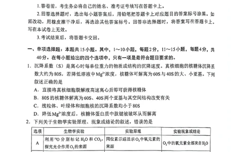 2024届福建省部分地市高中毕业班高三下学期4月诊断性质量检测生物试题_2024年4月_01按日期_10号_2024届福建省九市联考高三4月
