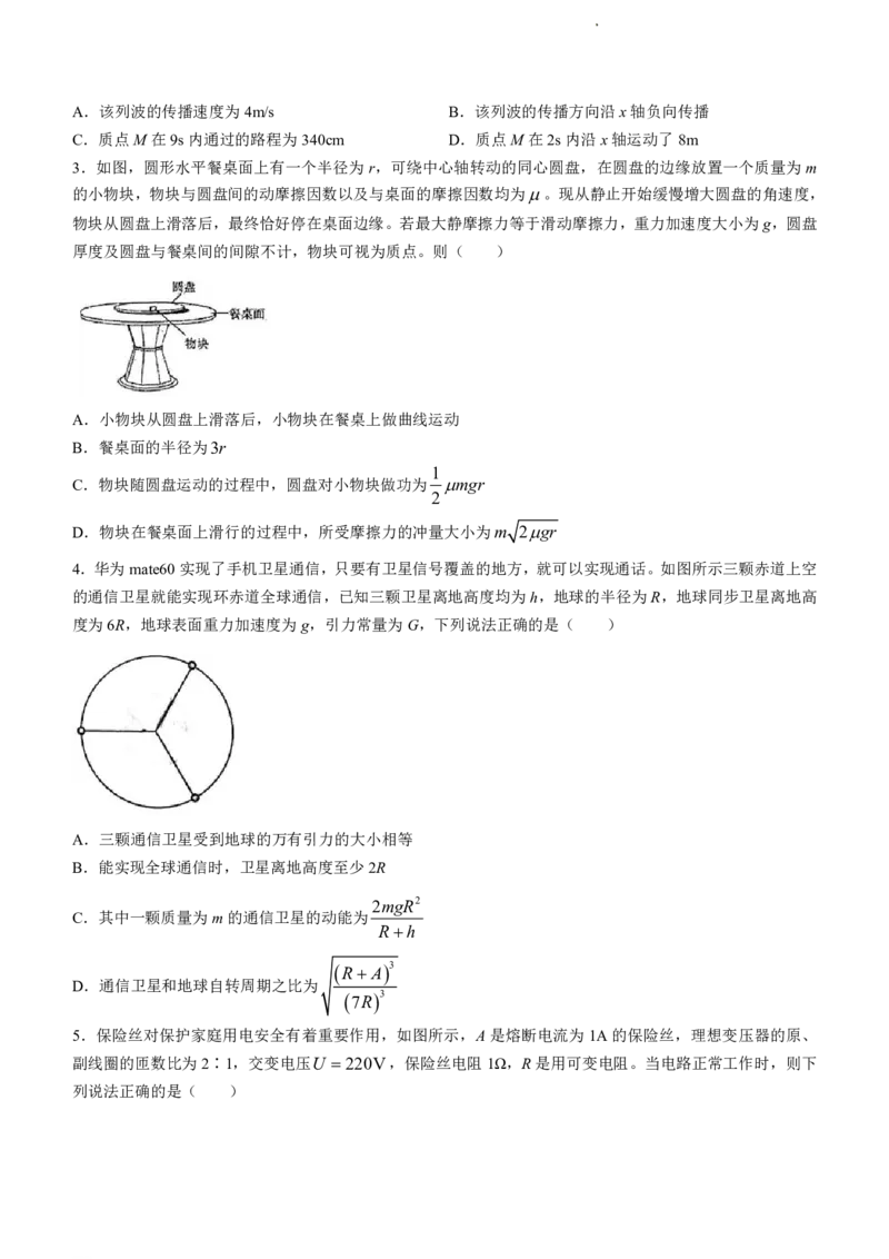 2024届湖南省长沙市四区高三下学期3月调研考试（一模）物理试卷(无答案)_2024年3月_013月合集_2024届湖南省长沙市四区市高三下学期3月调研考试（一模）