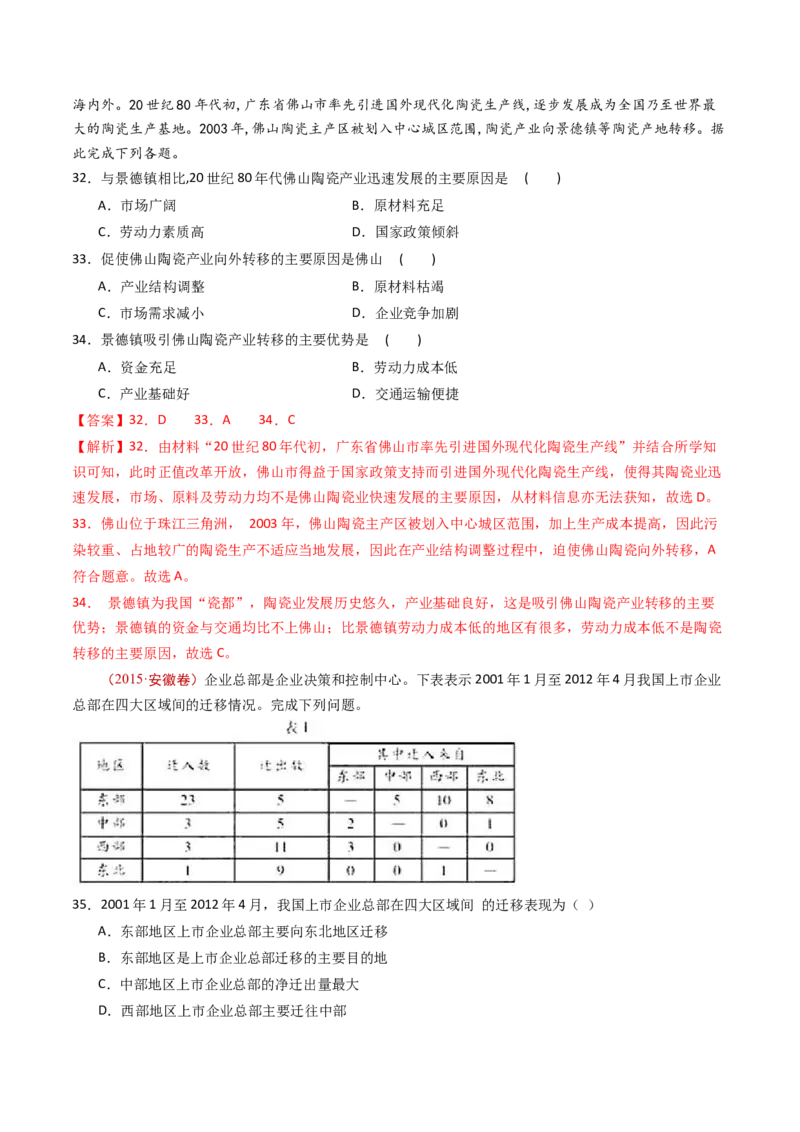 专题15区域联系和区域协调发展-十年（2014-2023）高考地理真题分项汇编（解析卷）_近10年高考真题汇编（必刷）_十年（2014-2024）高考地理真题分项汇编（全国通用）